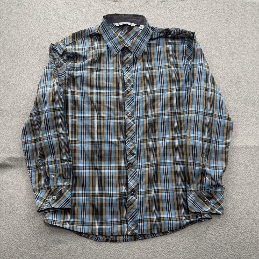 Travis Mathew Shirt‎ Mens XL Blue Plaid Long Sleeve Button Up Casual Woven